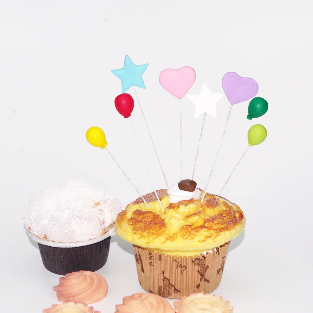 

5 шт. глиняные украшения для торта, красочные звезды, сердце, воздушные шары, торты, Топпер, фотофлаг, с днем рождения, детский праздник, товар...