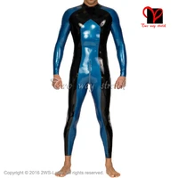 sexy latex catsuit rubber body suit with back to crotch zip black trims long sleeves two color zentai jumpsuit overall lt 133