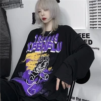 houzhou black oversized t shirt long sleeve harajuku y2k aesthetic graphic t shirts gothic streetwear women hip hop clothes