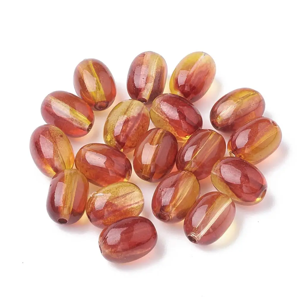 

500grams Oval Two Tone Transparent Spray Painted Acrylic Bead for DIY Jewelry Making Findings, Size: 11x7.5x7mm, Hole: 1mm