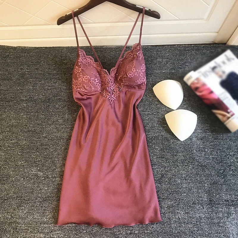 Шелковая ночная рубашка одежда для женщин атласное сексуальное женское