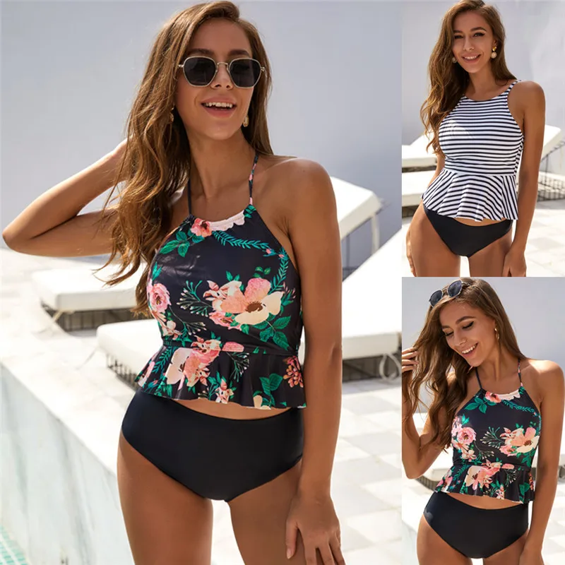 Женский купальник 2020 из двух предметов с эффектом пуш ап сексуальный принтом