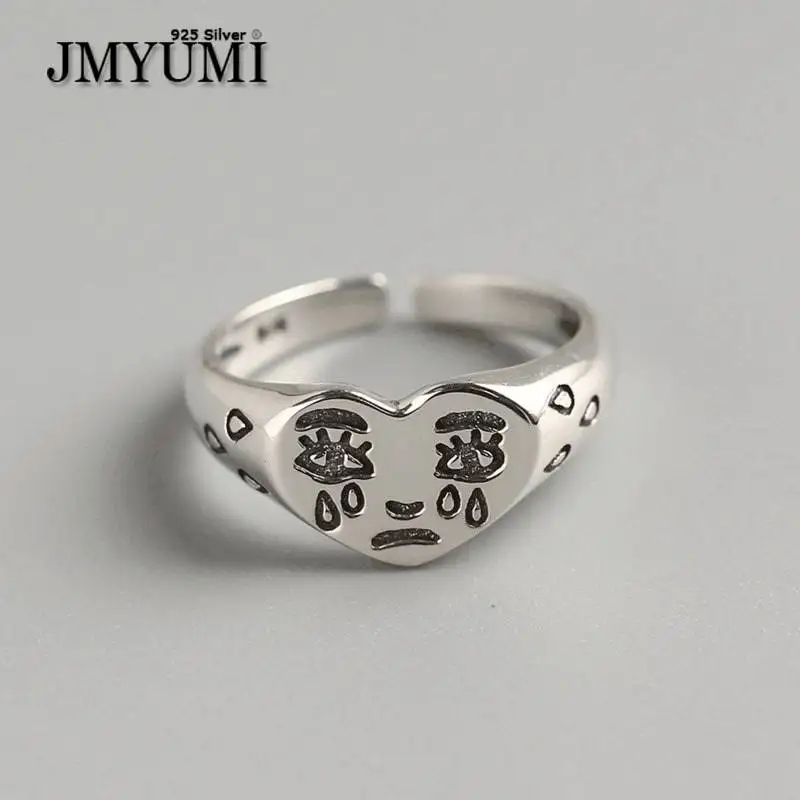 

JMYUMI 925 Sterling Silver Creative Crying Face Tears Ring Neutral Retro Fashion Jewelry Factory Direct Wholesale Gift Кольцо