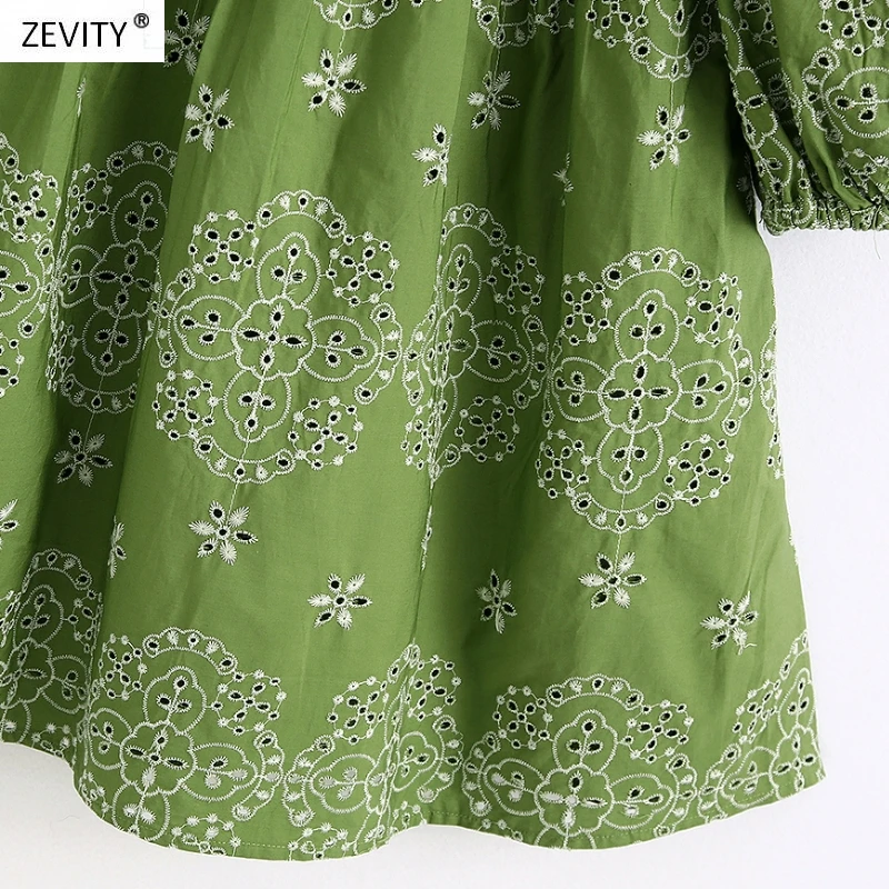 Новинка женское винтажное мини-платье Zevity с квадратным вырезом вышивкой и