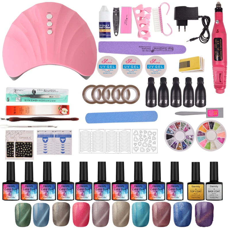 36 Вт УФ светодиодный набор для маникюра 10 цветов Гель-лак ногтей верхней основы