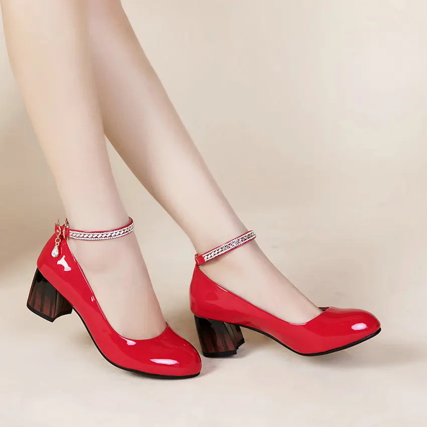 

QUTAA 2021 Square High Heels Microfiber Buckle Basic Women Pumps Spring Autumn Casual Round Toe Shallow Ladies Shoes Size 34-40