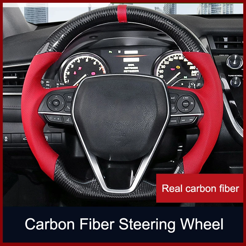 QHCP Real Carbon Fiber Steering Wheel Customized Replacement Modified Accessory Fits For Toyota Camry 2018-2021 Avalon 2018-2019 |