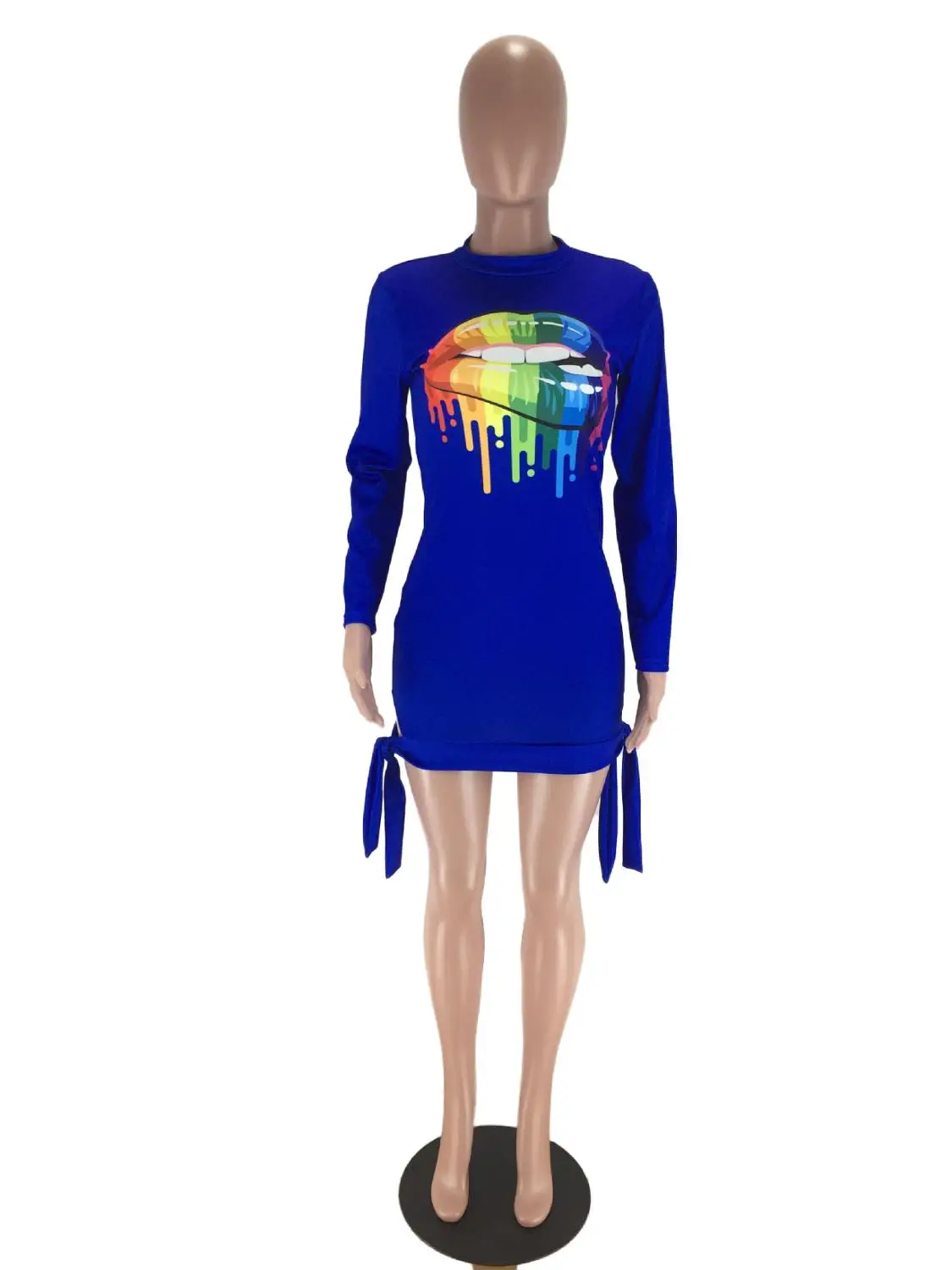 

Fashion Plus Size Women Dress Long Sleeve Round Neck Colorful Lip printing Loose Short Dress Autumn Winter Dress