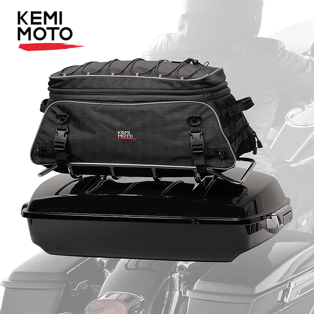 Tail Bag Motorcycle Luggage Tour-Pack Rack Bag Collapsible Trunk Bags with Bar Straps Waterproof Touring for Road King Street