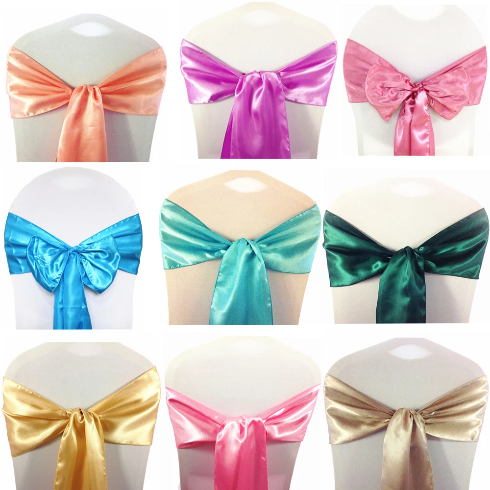 50pcs Satin Fabric Chair Sashes Wedding Chair Knot Cover Decoration Chairs Bow Ties For Wedding Banquet Party Event Decor