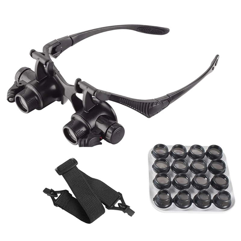 8 Groups Magnification Lenses Wear Double Glasses Led Repair Eyeglasses Type Headwear Magnifier 16 Lenses with LED Light
