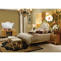 Luxury Classic King Size Wooden Royal French Style Barocco Bedroom Furniture Set GH211