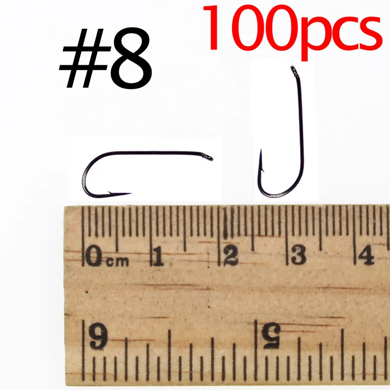 100pcs size 8 Bimoo 100 шт.#8#12#20 сухие мухобойные крючки Япония сильные и острые сухие мухобойные крючки для привязывания черного никеля для ловли форели - Цвет: 100pcs size 8
