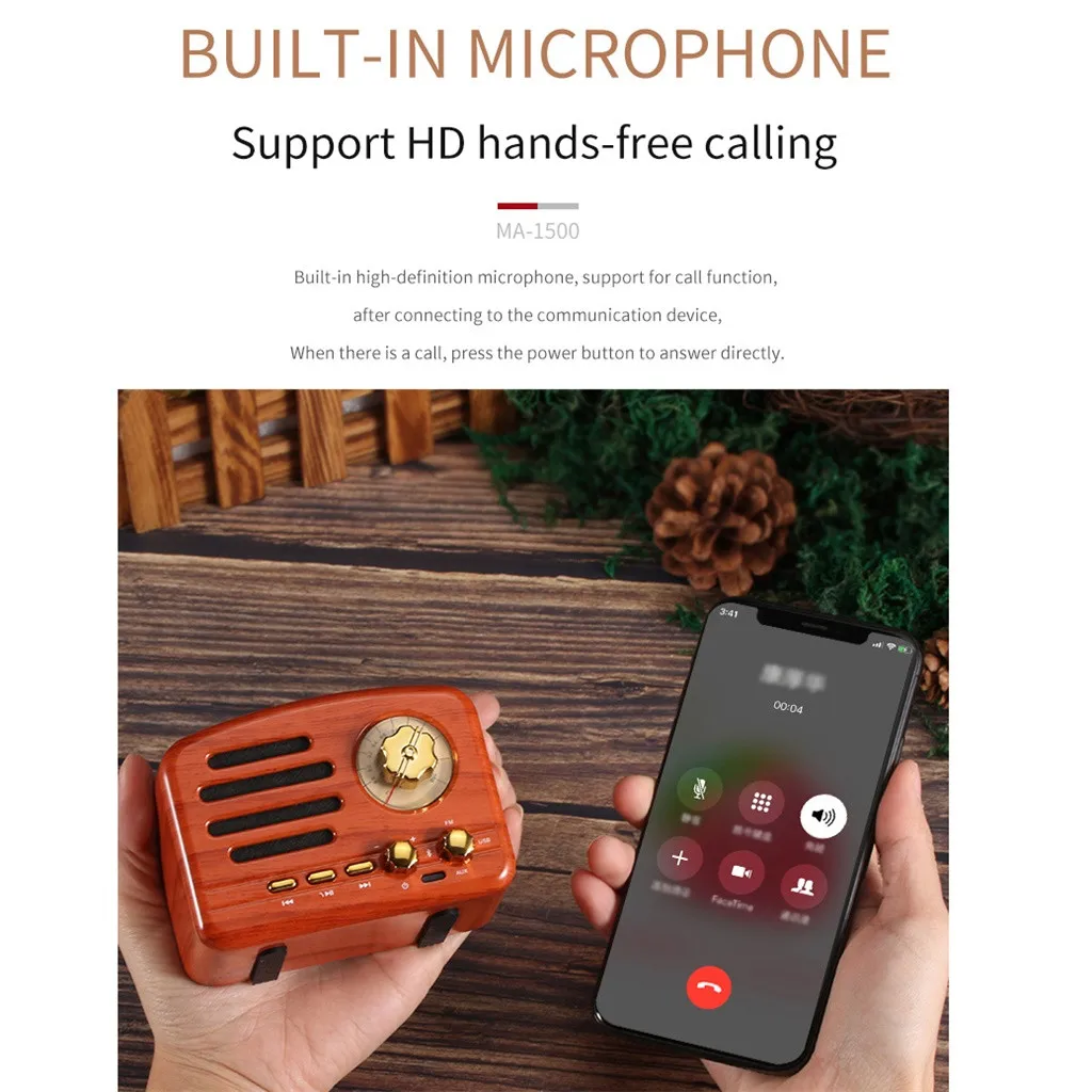 Ouhaobin Bluetooth динамик ретро мини портативный радио USB/TF карта музыкальный плеер