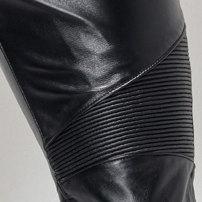 

Windproof Thicken Winter New Mens Slim Pants Genuine Leather Cow Male Fashion 2020 Zipper High Quality Brand Pants Plus Size 36