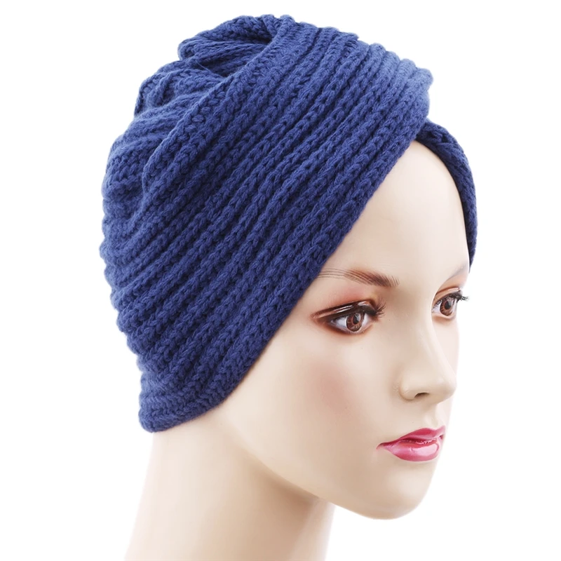 

Women's Knitted Turban Hats bohemia turban cashmere cross wrap head Indian hat wool knitting bonnet turbante cap
