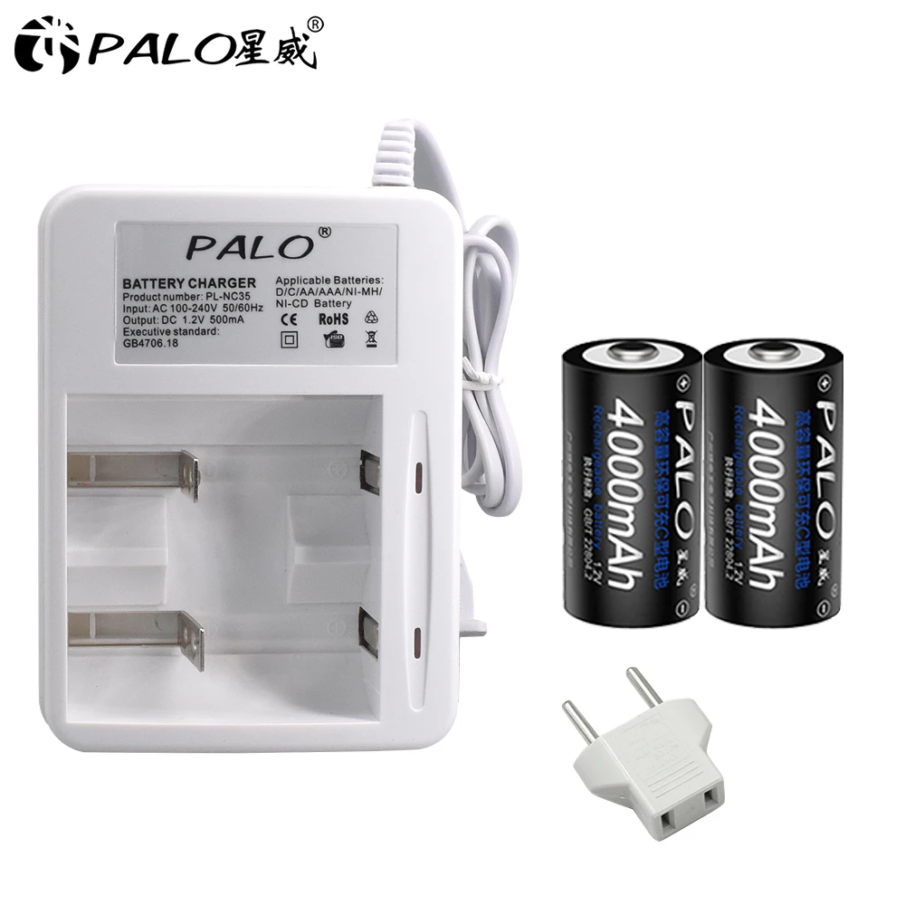 

PALO 1.2V C Size Rechargeable Battery 4000mAh Type C NI-MH LR14 Batteries For Flashlights LED Candle Gas Cooker Car Toy Radio