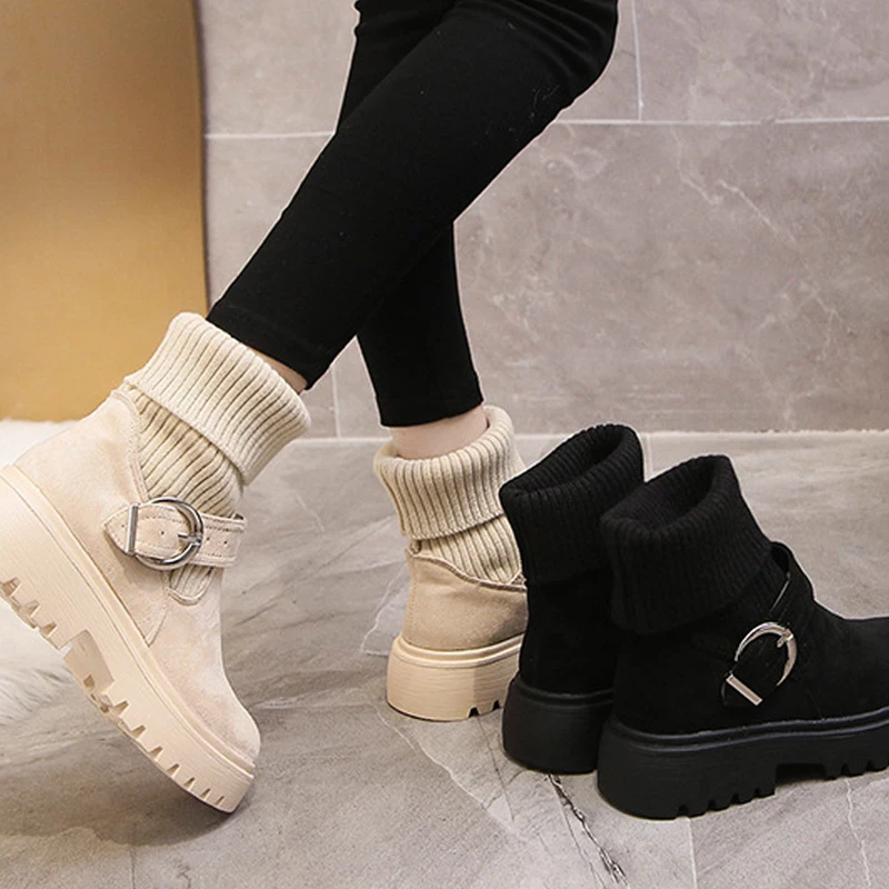 Women's Thick-Heeled Martin Boots, Winter British Wool-Cut Short Boots, Women's Thick-Soled Warm Single Boots зимние ботинки