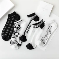 2021 new product glass stockings women thin stockings korean black and white panda socks transparent colored cotton socks
