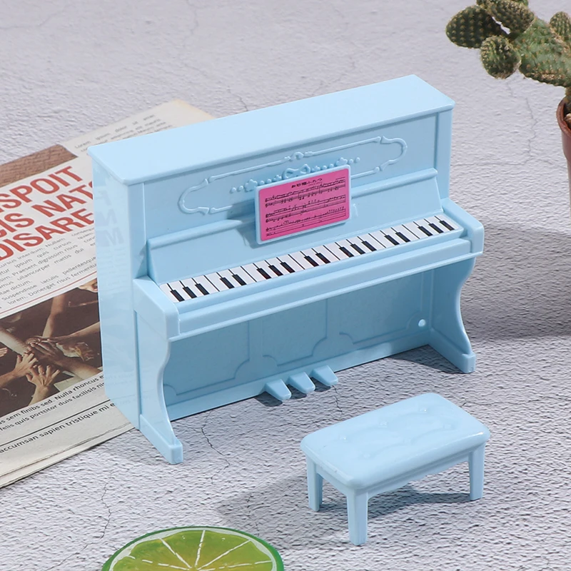 

1 комплект 1:12 миниатюрное рояльное пианино для кукольного домика с табуретом, модель музыкального инструмента для кукольного домика, аксес...
