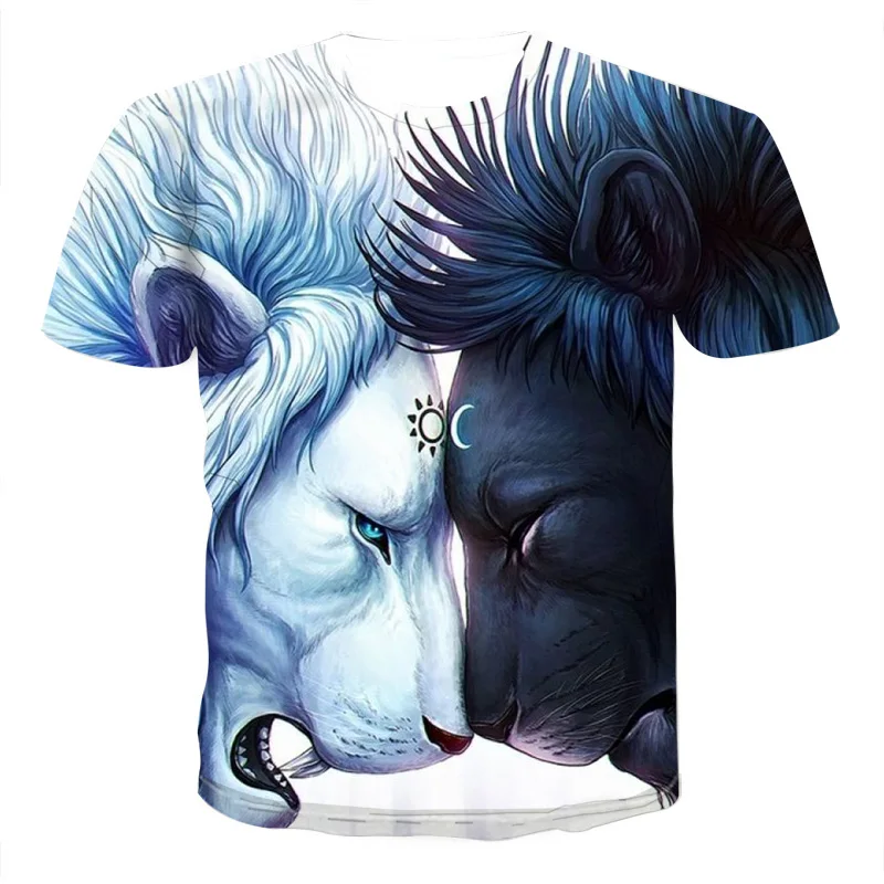 

2021 new Summer fashion T-shirt Men Streetwear Round Neck Short Sleeve Tees Funny Animal Male Clothes Casual Wolf 3D Print Tops