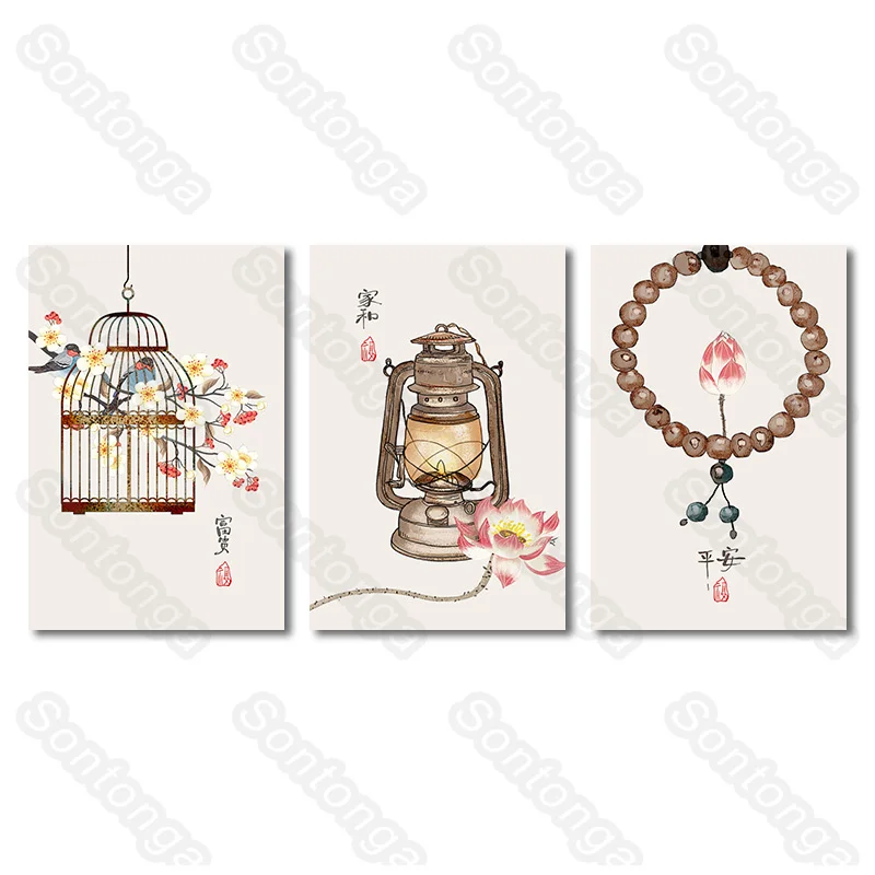 

Birdcage Art Poster Living Room Decoration Background Wall Chinese Wall Stickers Room Bedroom Wall Layout Ancient Style