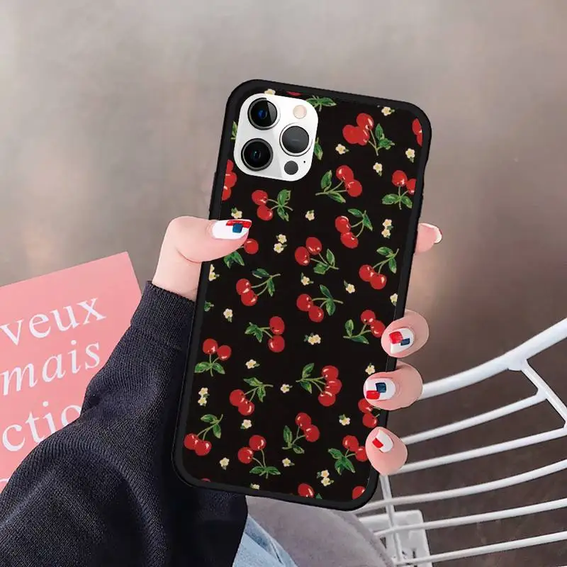 

Korean Style Doodle Cherry Fruit Phone Case For Iphone 5 5S SE 6 6s 7 8 plus X Xr XS 11 12 Mini Pro Max Cover Fundas Coque