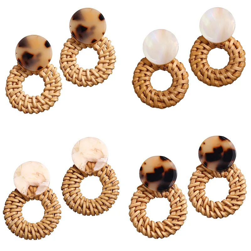 Модные геометрические Ротанговые связанные серьги ручной работы для женщин и