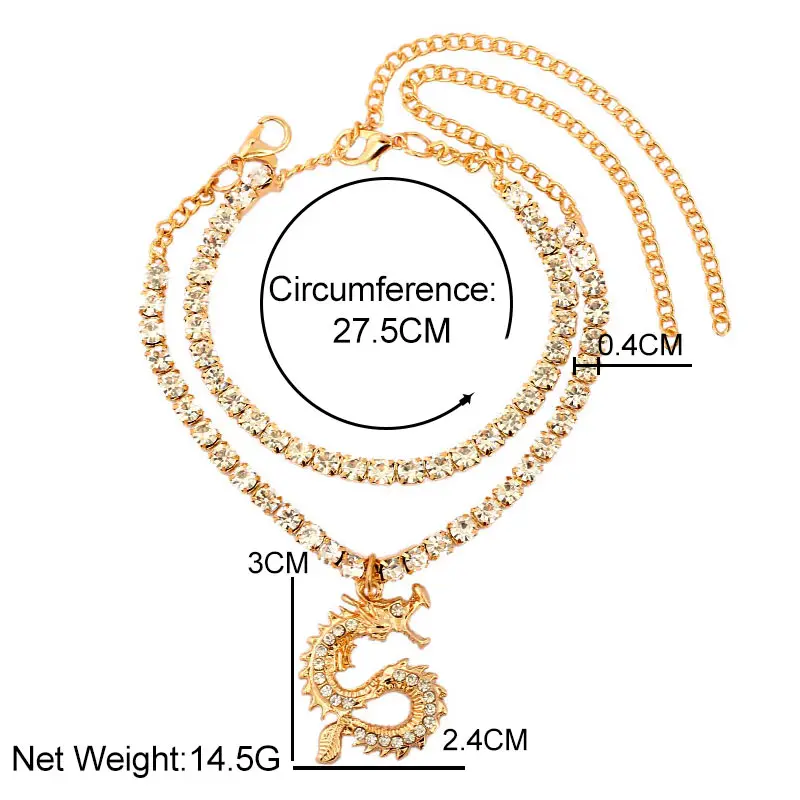 

Punk Ankle Circle Chain Iced Out Leg Bracelet for Women Crystal Dragon Pendant Charm Sandals Summer Beach Barefoot Foot Jewelry