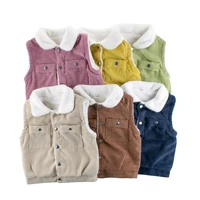 winter childrens plus velvet vest baby solid color corduroy clothing kids universal hoodless warm outer jacket single breasted