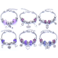 dropshipping purple crystal series heart shaped roses charm beads brands bracelets for women fashion jewelry friendship gift