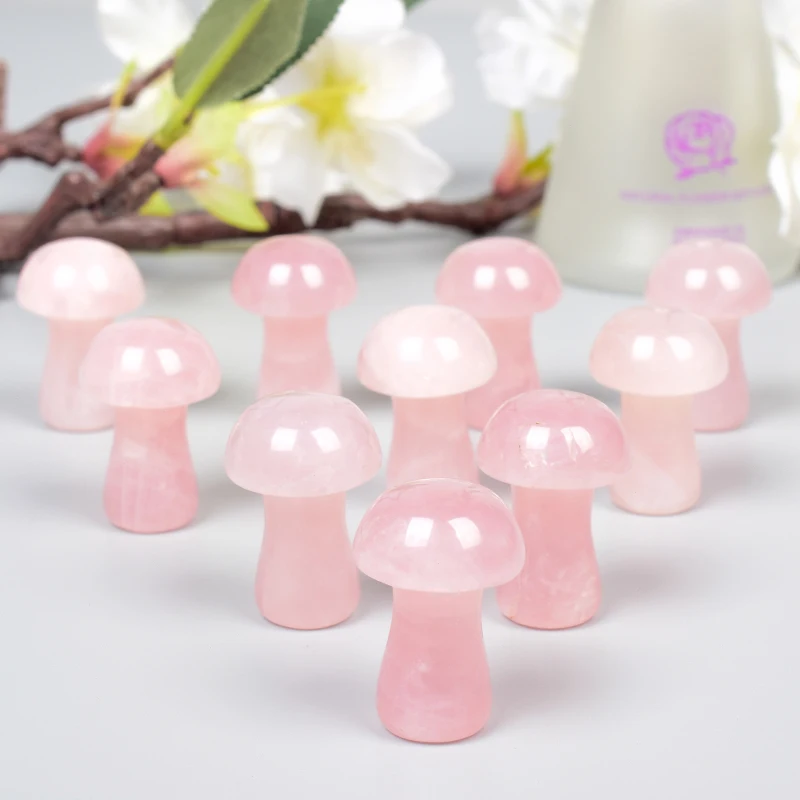 

Rose Quartz Mini Mushroom Statue Natural Hand Carved Craft Decor Healing Crystal Stone Reiki Trinket Gift Garden Room Ornament
