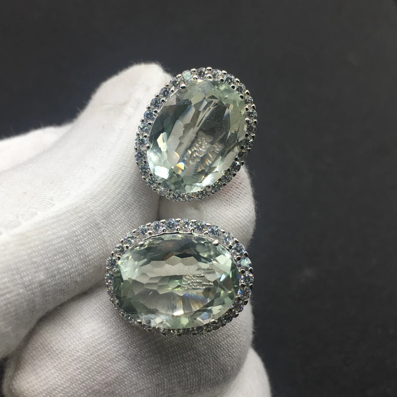 Женские серьги с большим камнем CSJ из серебра 925 пробы натуральным зеленым