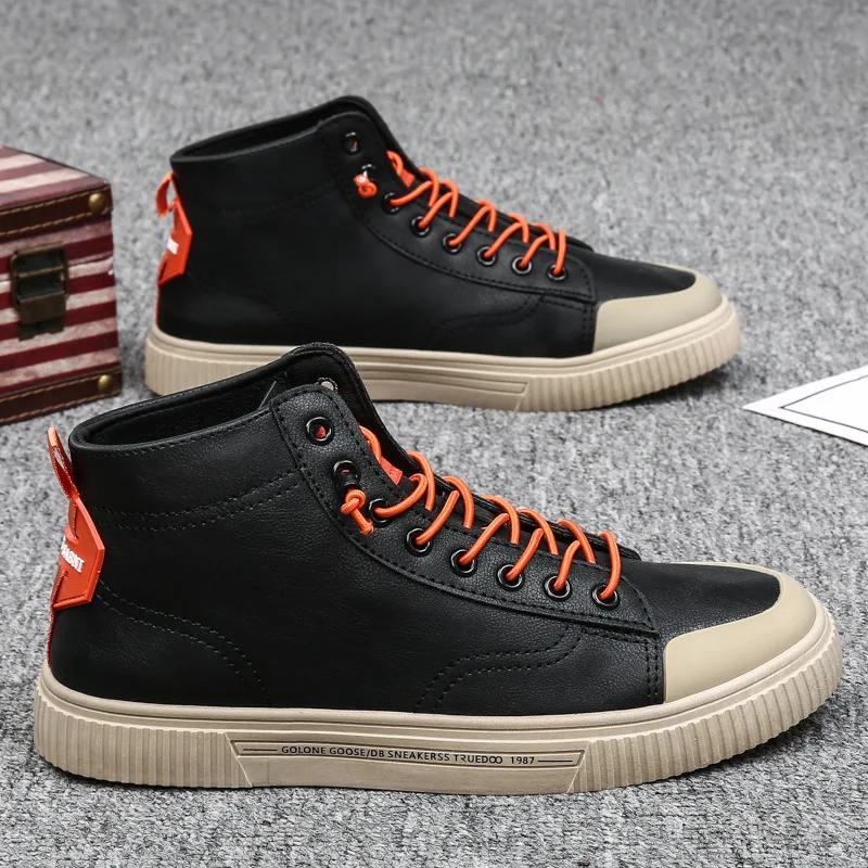 

Men Shoe High Quality Leather High Tops Casual Shoes for Men Casual Board Shoes Lace-up Sneakers Men Dropshipping