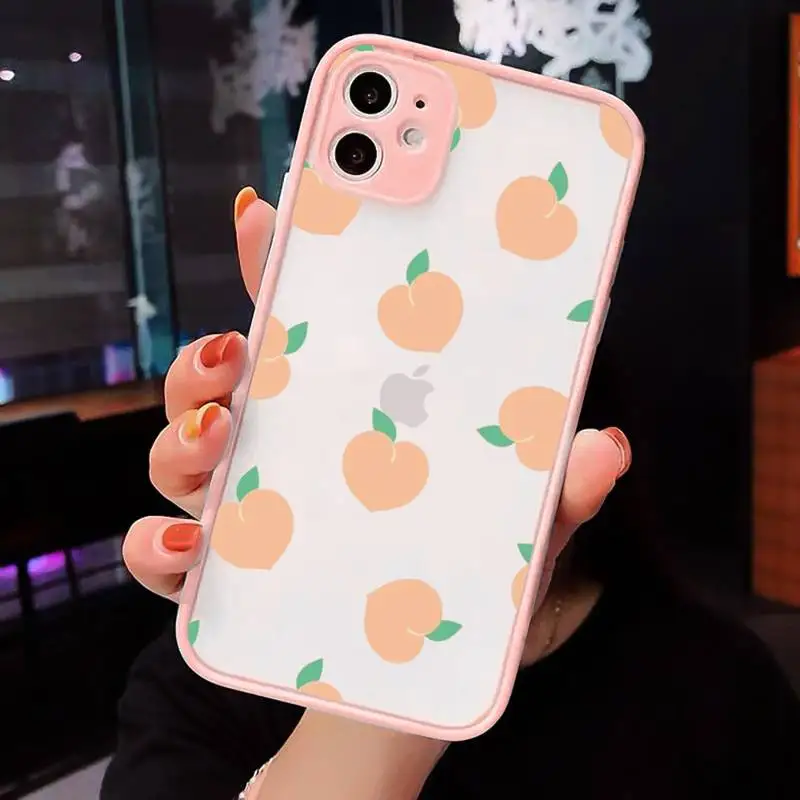 

Phone Case For iPhone 12 11 Mini Pro XR XS Max 7 8 Plus X peach Matte transparent Pink Cover