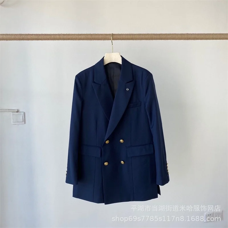 

Early autumn new double row button two split wool suit loose casual women