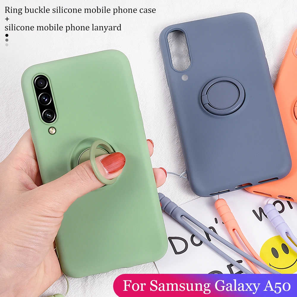 Жидкий силиконовый чехол-подставка с кольцом-держателем для Samsung Galaxy A50 A20 A30 A10