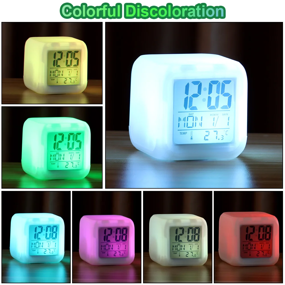 Многофункциональный портативный будильник 7 цветов большие светодиодные