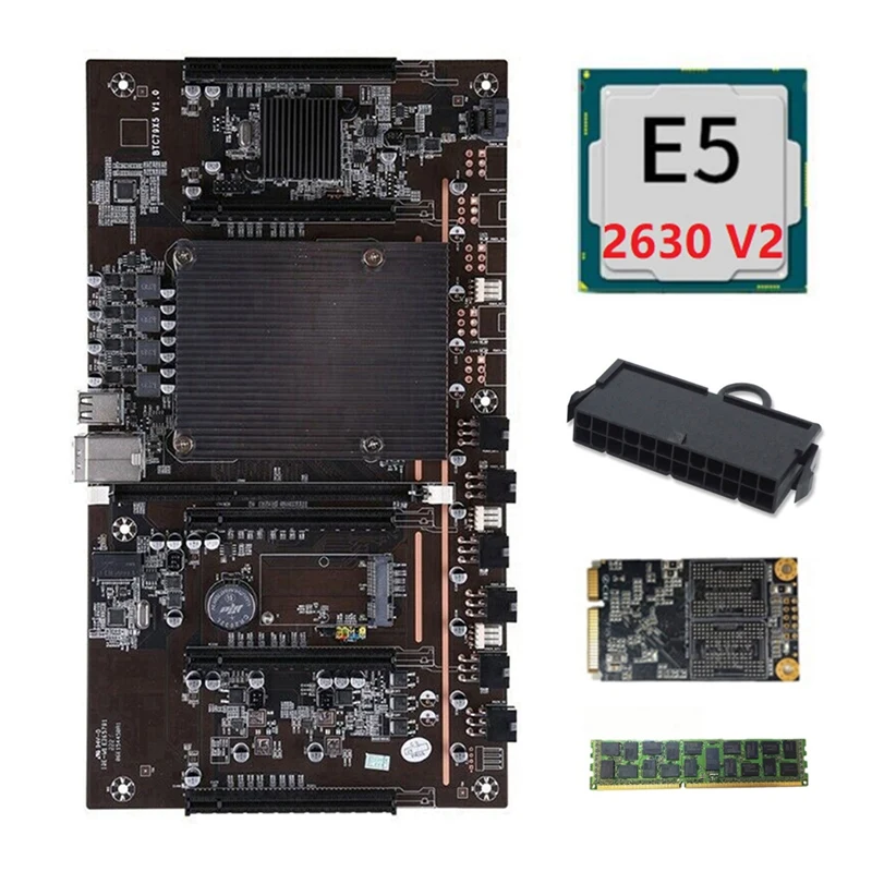 Материнская плата H61 X79 для майнинга BTC с ЦП E5 2630 V2 + RECC 4G DDR3 ОЗУ 24-контактный разъем