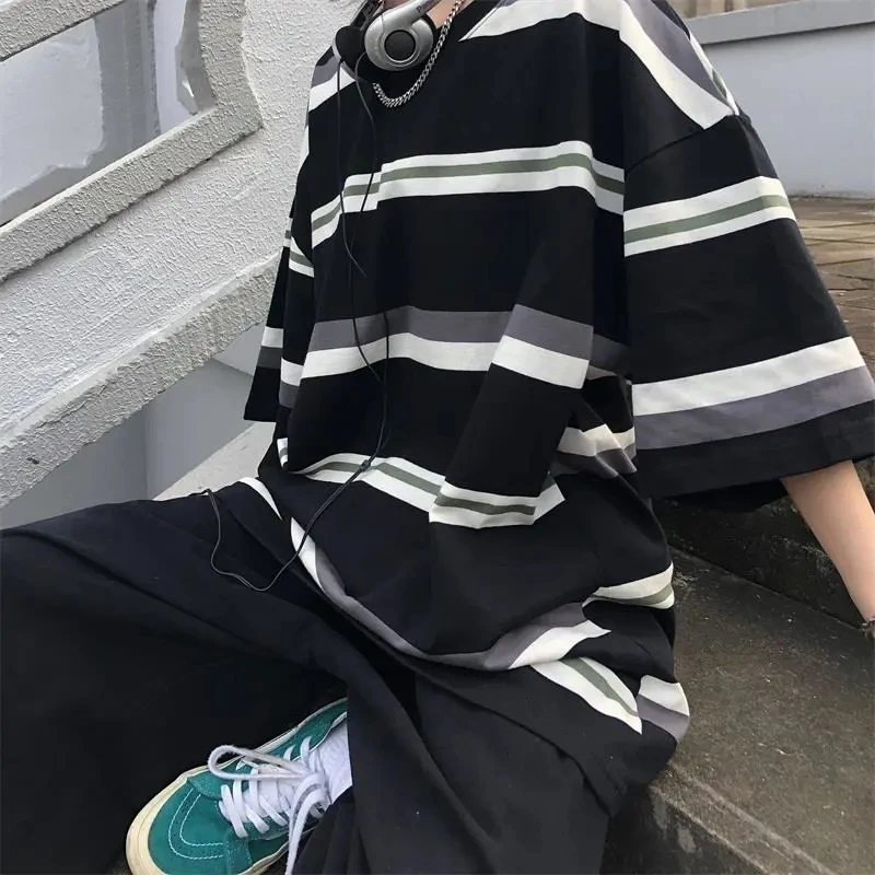 

Striped Women T-shirt Streetwear good quality 2021 summer Unisex Short Sleeve Anime retro Harajuku Kawaii loose tops