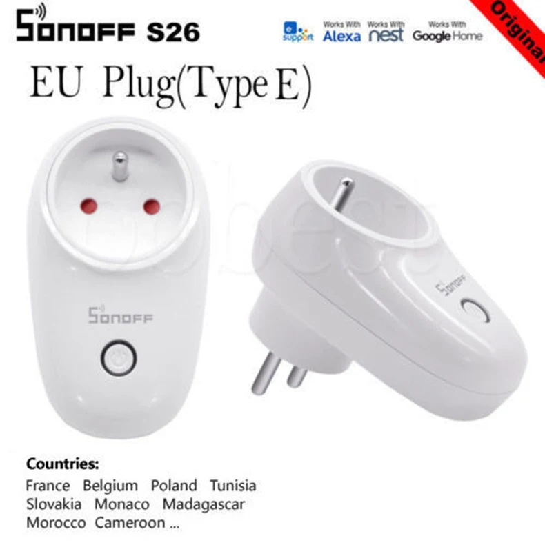 Sonoff S26 WiFi Smart Plug EU, US, UK, CN, AU, автоматизация, домашний пульт дистанционного управления, приложение, переключатель управления, работает с eWelink Alexa Google Home - Комплект: EU Standard E