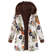 womens thread long sleeve hooded thickened plush cotton padded jacket floral print large hooded jacket wm