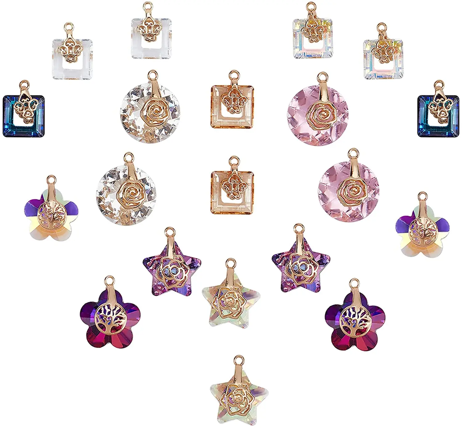 

20 позолоченных подвесок, розовые хрустальные стеклянные бусины, латунные подвесные бусины, браслеты, ожерелья и серьги DIY