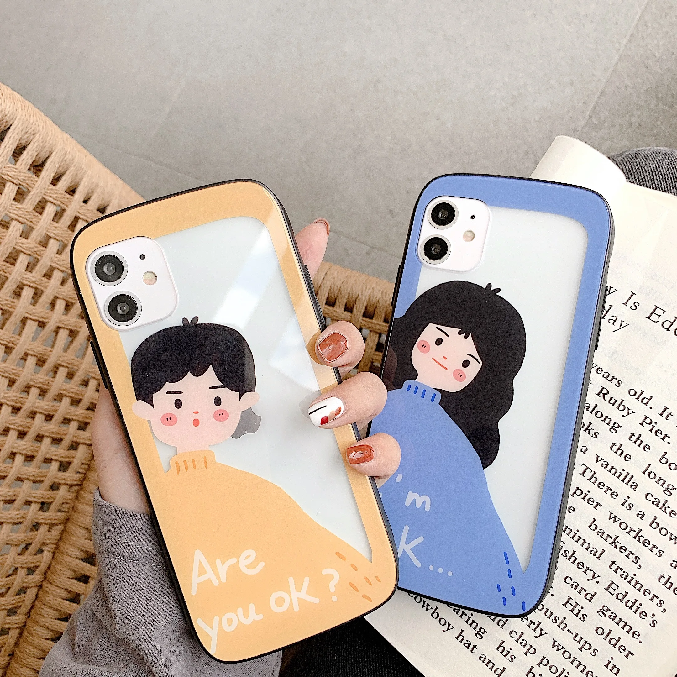 Изогнутый стеклянный милый чехол для телефона мальчиков и девочек iPhone 6 6s 7 8 Plus с