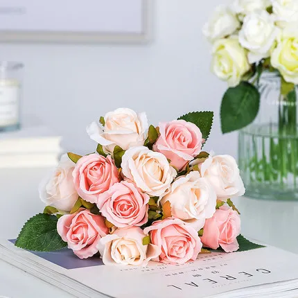 

Beautiful Rose Artificial Silk Flowers Small Bouquet Flores Home Party Spring Wedding Decoration Fake Flower Christmas Decor
