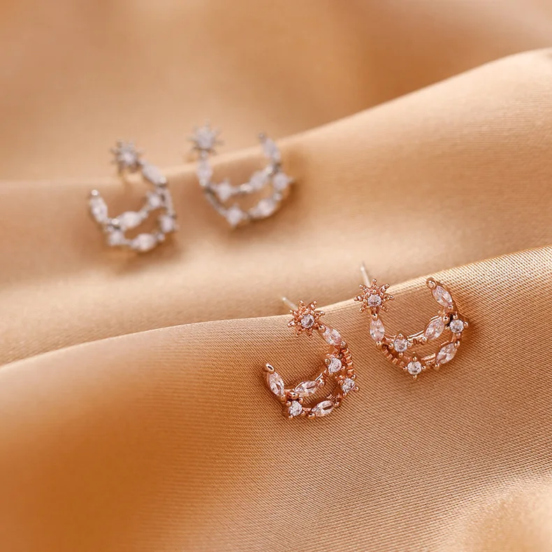 Женские серьги-гвоздики с фианитом изящные серьги в форме Луны 2019 | Украшения и