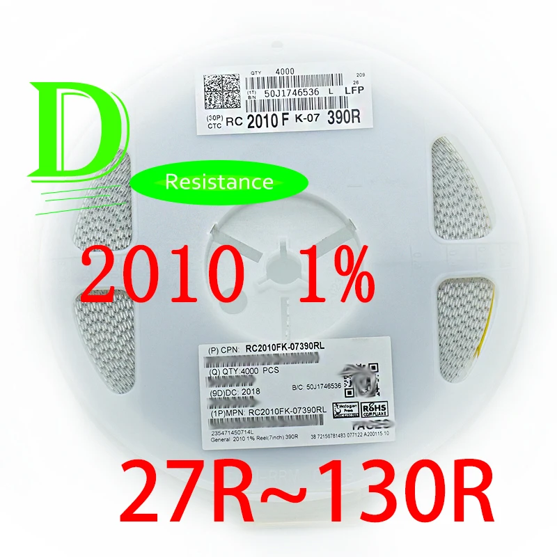 

50 шт. SMD резистор 2010 1% RC2010FK-07 серии 27R 30R 33R 36R 39R 43R 47R 49.9R 51R 56R 62R 68R 75R 82R 91R 100R 110R 120R 130R