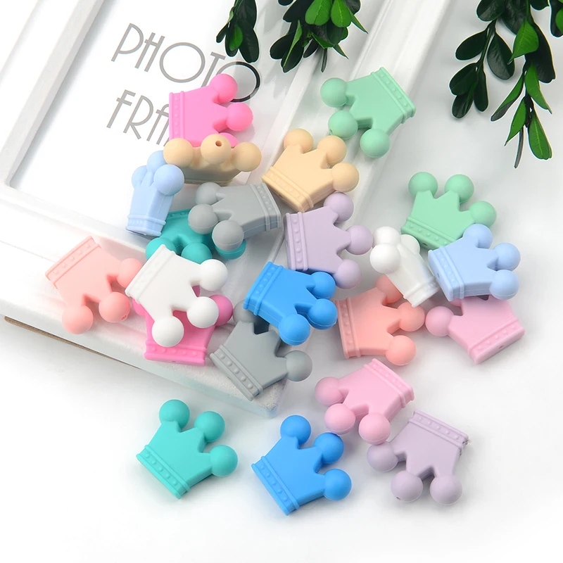 LOFCA-Cuentas de corona de silicona sin BPA, collar de dentici&oacute;n para morder para beb&eacute;, Clips para chupete DIY, accesorio, 10 unids/lote-1