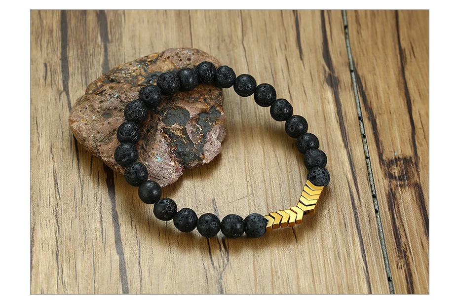 Vnox Mens Volcanic Lava Stone Beads Essential Oil Diffuser Bracelets for Women Healing Balance Yoga Magnet Arrow Charm