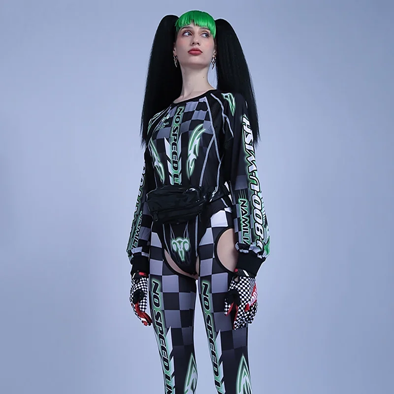 Gogo Dancer Costume Holographic Clothes Futuristic Bodysuit Pole Dance Set Stage Outfit Lady Gaga Costume DJ Clubwear DL7815 images - 2